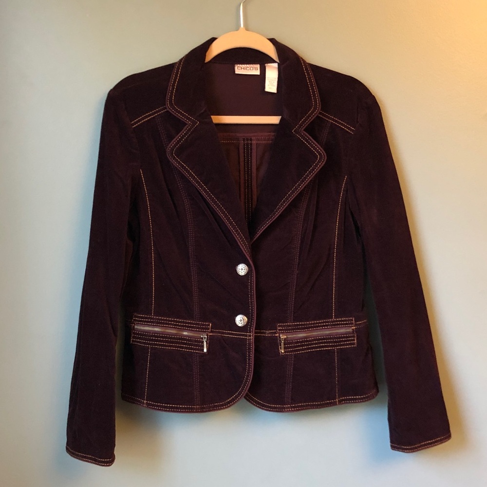 Chicos Maroon Velvet Blazer Size 1